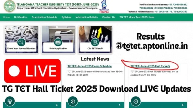 TG TET Hall Ticket 2025 Download LIVE Updates